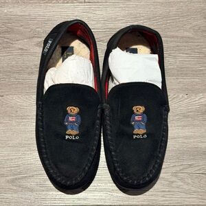 POLO RALPH LAUREN POLO BEAR SLIPPERS MENS SIZE 9 PRE-OWNED BLACK COLORWAY
